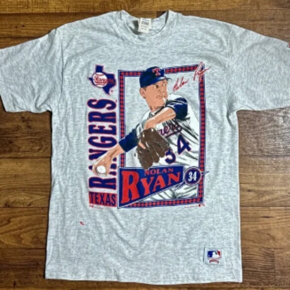 Nutmeg~Vintage (1991) • Gray • X-Large • Nolan Ryan Texas Rangers Baseball Shirt - Picture 1 of 5
